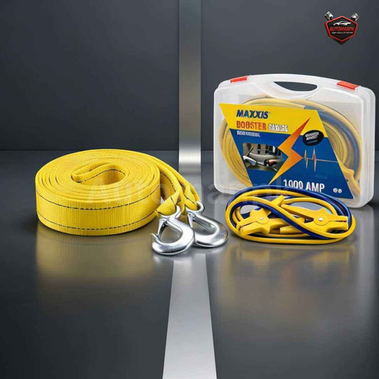 Sogo 600A Heavy Duty Jump Start Cable 7.4ft & 6 Ton Tow Rope – Emergency Car Kit