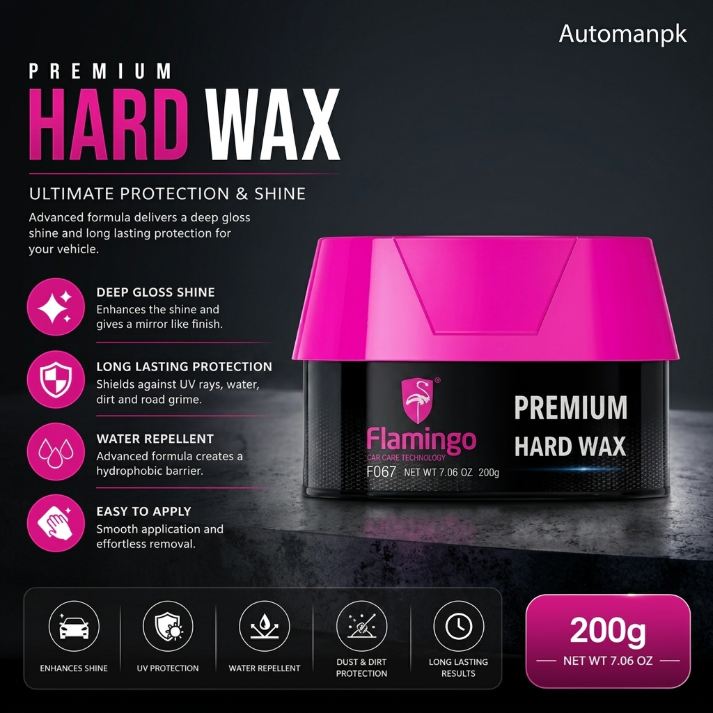 Flamingo Premium Hard Wax packaging with features and benefits on a dark background