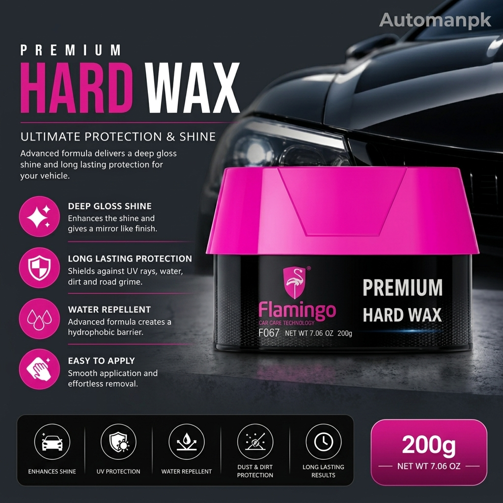 Flamingo Premium Hard Wax packaging with car in the background