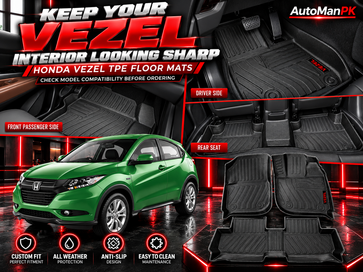 Honda Vezel TPE floor mats installed driver passenger and rear seat coverage
