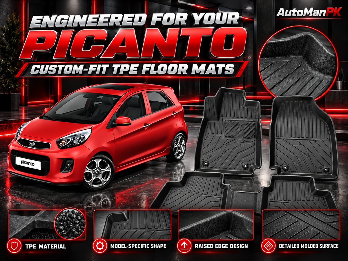 Kia Picanto custom-fit TPE floor mats material, raised edges and molded surface