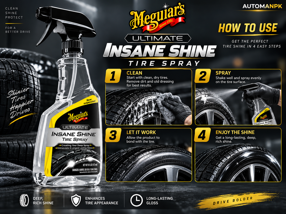 Meguiar’s Ultimate Insane Shine Tire Spray G250816 16oz | High Gloss Tire Polish