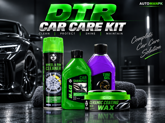 DTR 4-in-1 Exterior Car Care Kit – Wheel Cleaner, Ceramic Wax, Car Shampoo & Tire Gel
