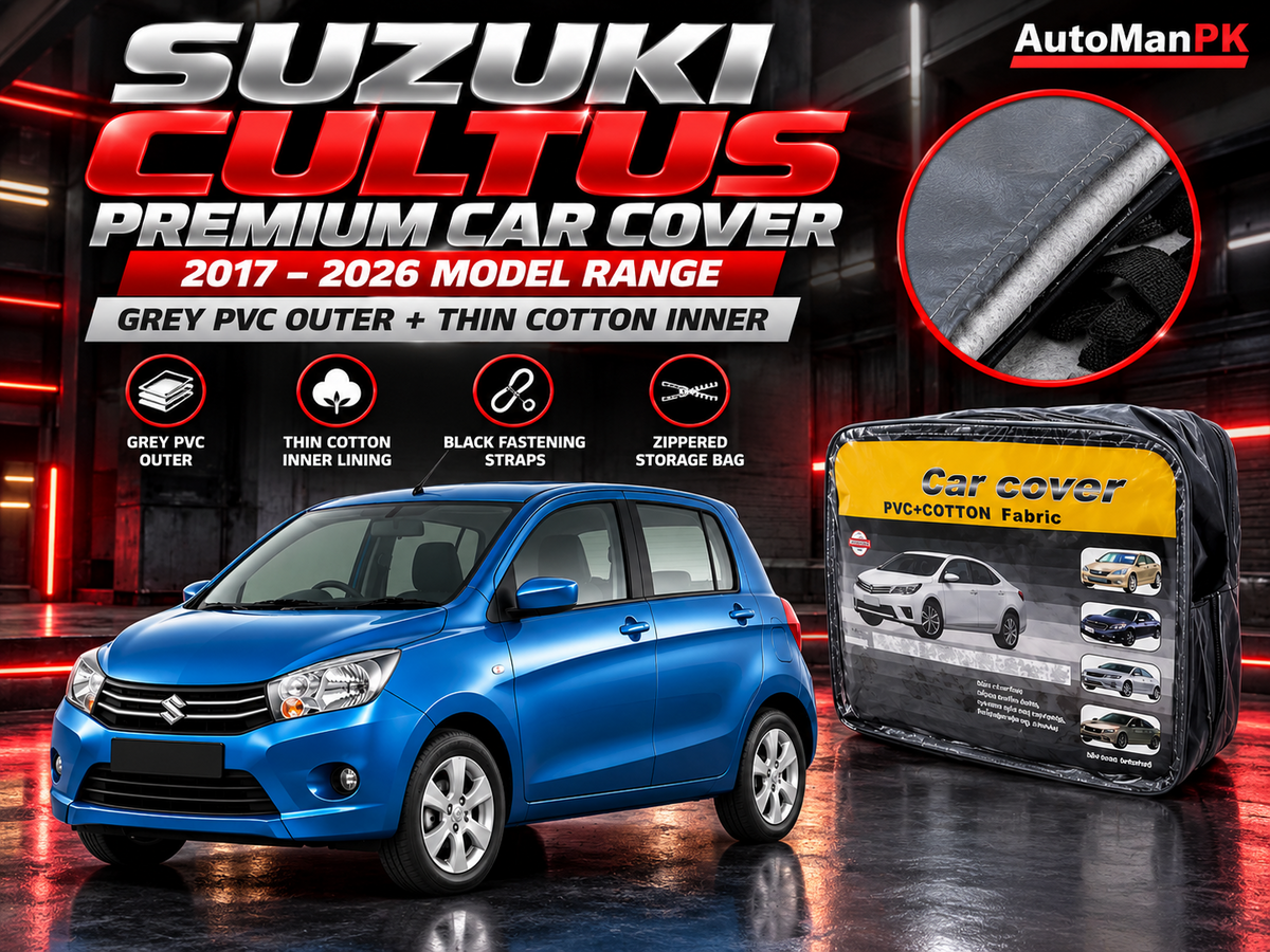 Suzuki Cultus 2017–2026 grey PVC outer cotton inner car cover AutoManPK