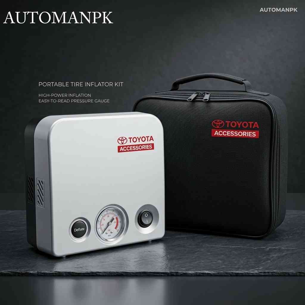 Toyota Accessories Portable Tyre Inflator Kit – Air Compressor – 12V – 80PSI – High-Power Inflation – Easy-to-Read Pressure Gauge