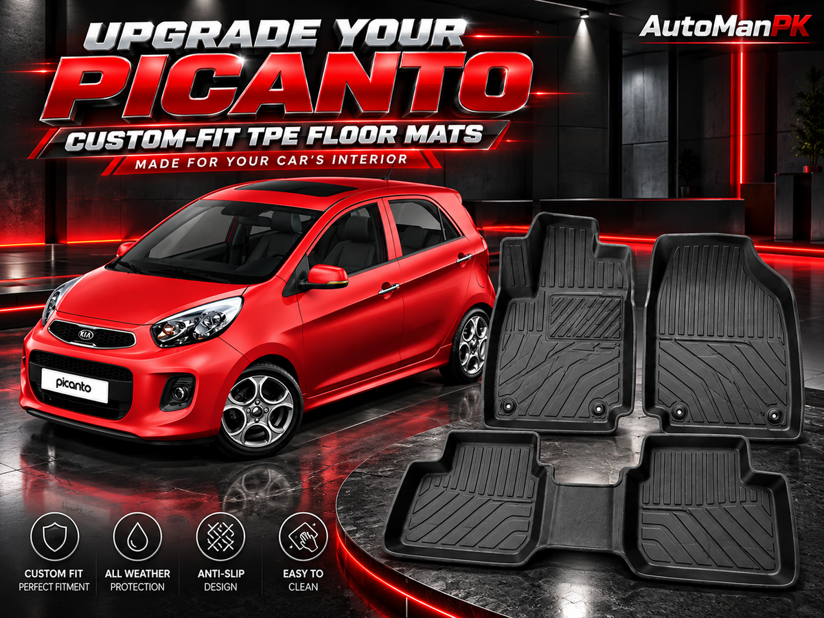 Kia Picanto custom-fit TPE floor mats premium red car product showcase