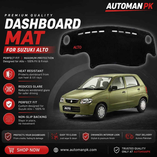 Suzuki Alto 1000cc 2000-2016 Dashboard Mat – Velvet & Carpet | Anti-Glare | Non-Slip | Custom Fit