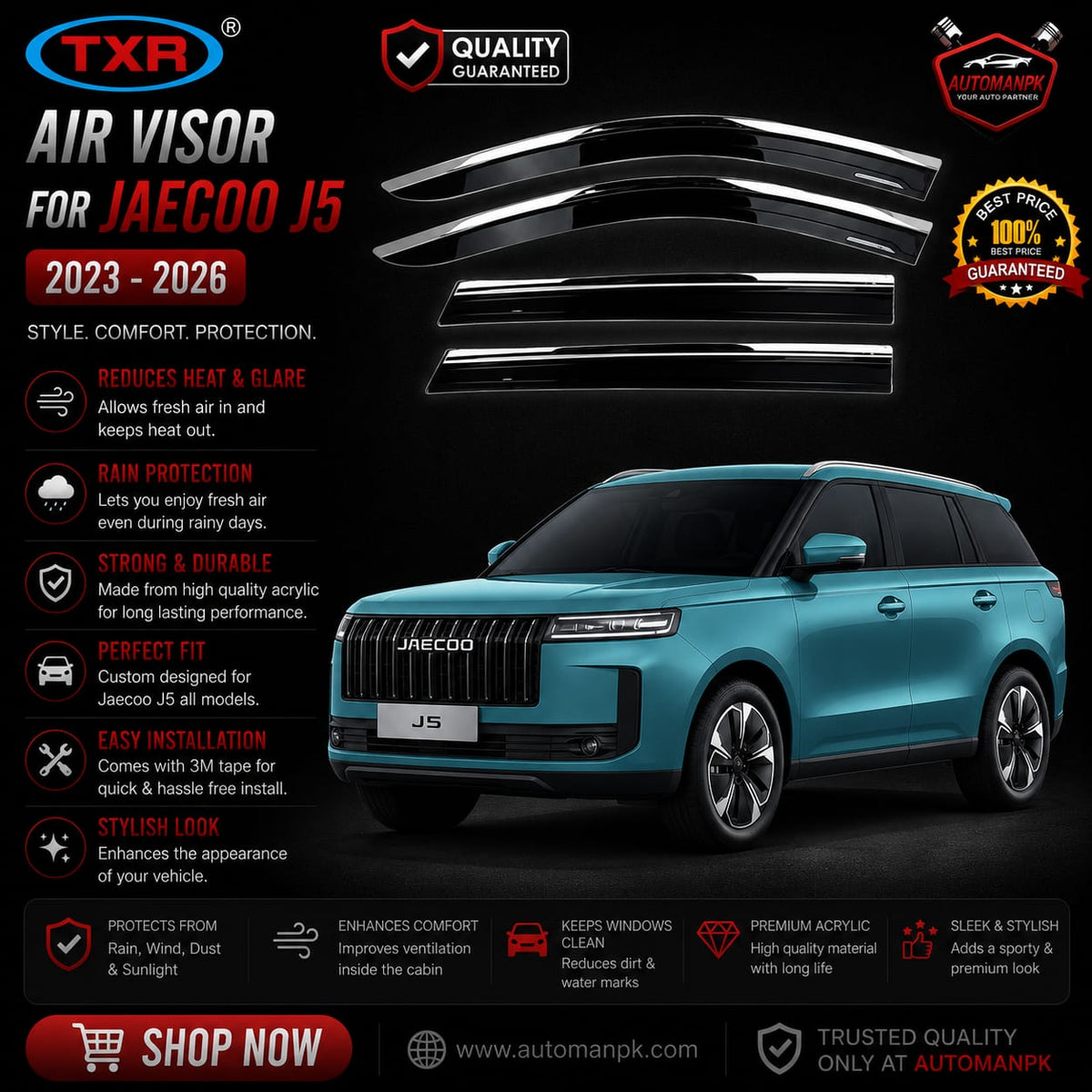 Jaecoo J5 Air Press Sun Visor / Door Visor – Wind Deflector