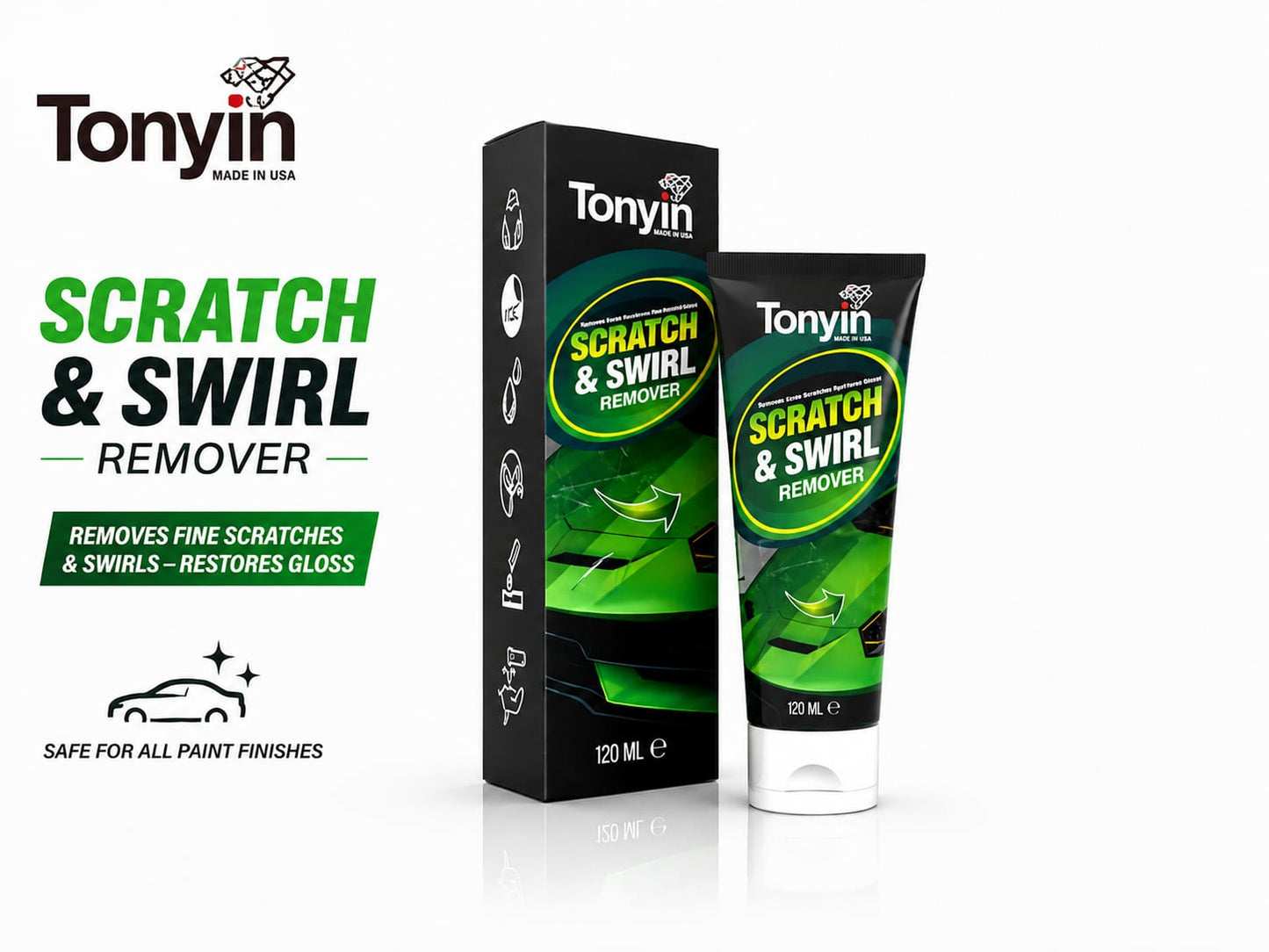 Tonyin Scratch Remover & Swirl Remover 473ml – Restores Paint Gloss | All Colors | Professional Grade