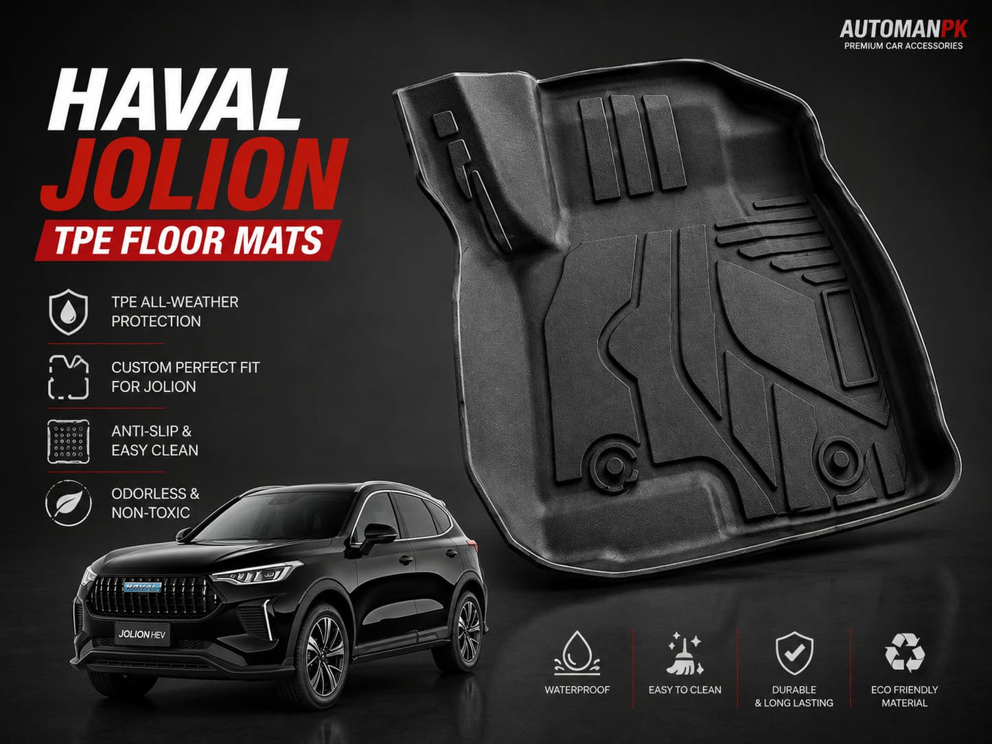 Haval Jolion TPE Floor Mats – Custom Fit All Variants (3Pcs Set)