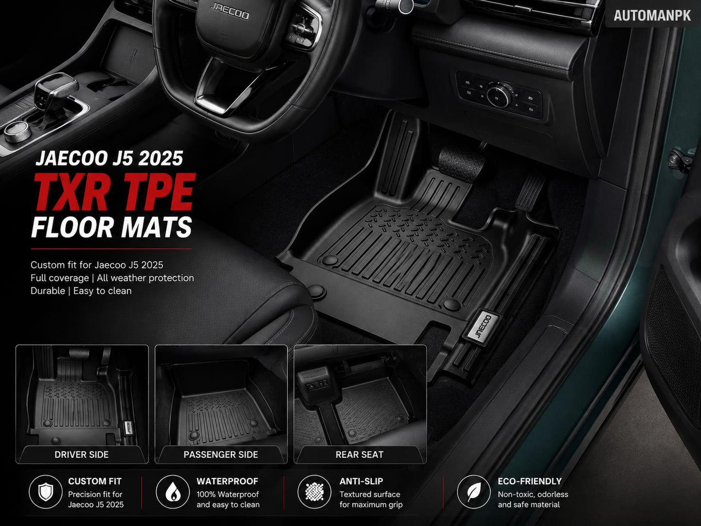 Jaecoo J5 2025-2026 TXR TPE Floor Mats – Custom Fit – Waterproof – Anti-Slip – Full Set