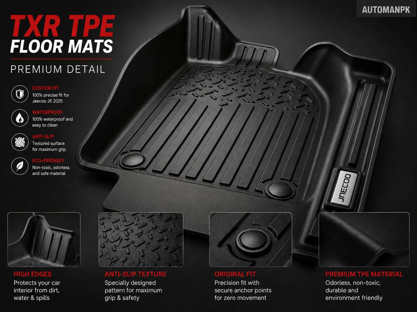 Jaecoo J5 2025-2026 TXR TPE Floor Mats – Custom Fit – Waterproof – Anti-Slip – Full Set