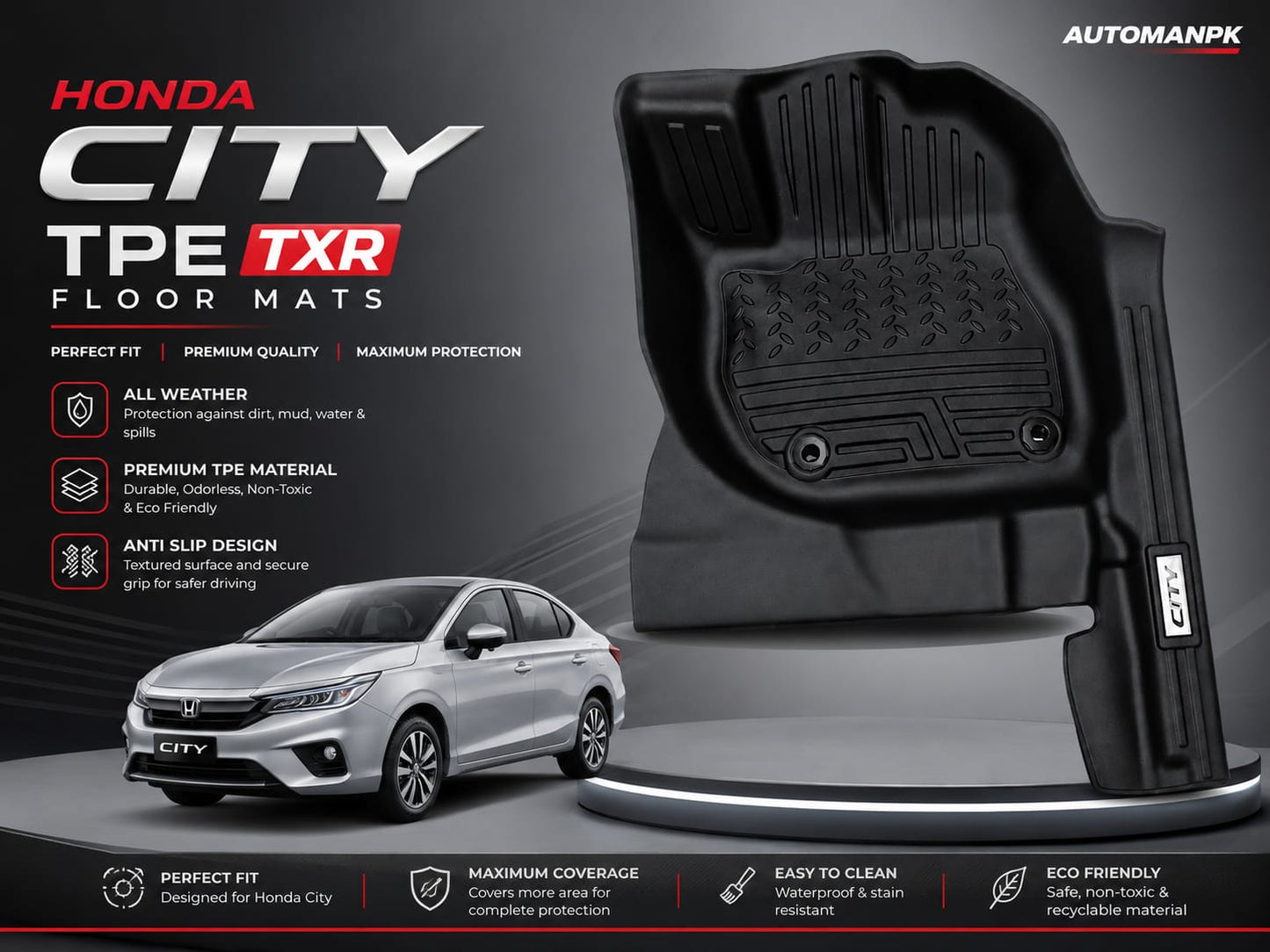 Honda Civic 2022-2026 TXR TPE Floor Mats – Waterproof | Anti-Slip | Custom Fit