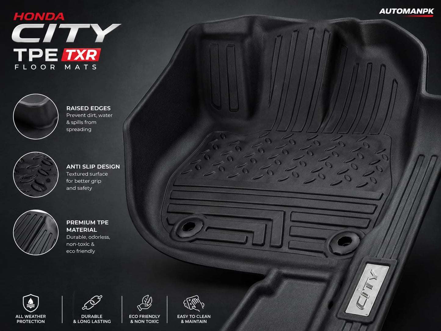 Honda Civic 2022-2026 TXR TPE Floor Mats – Waterproof | Anti-Slip | Custom Fit