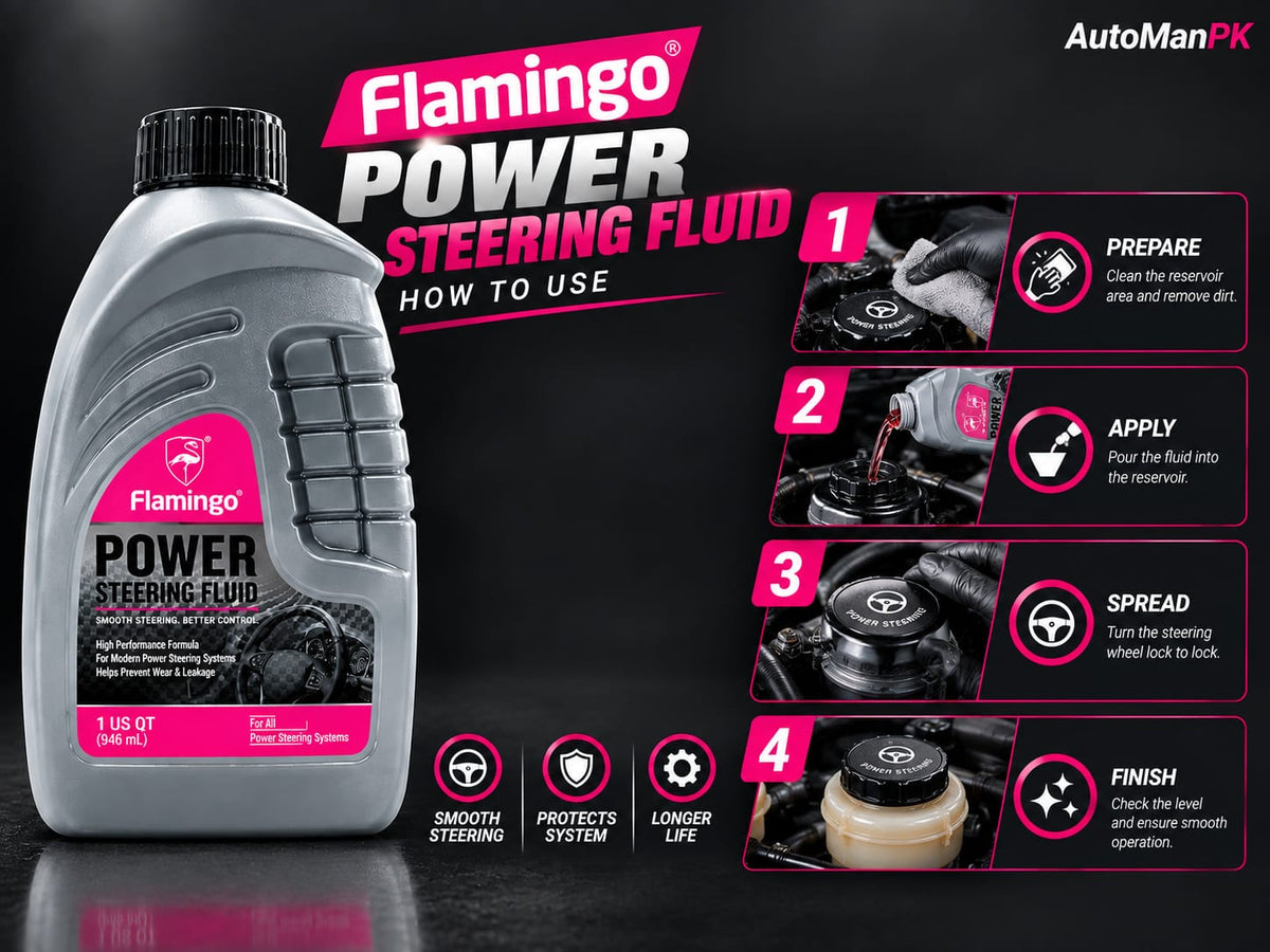 Flamingo Car Steering Oil 1 Liter bottle for compatible power steering systems