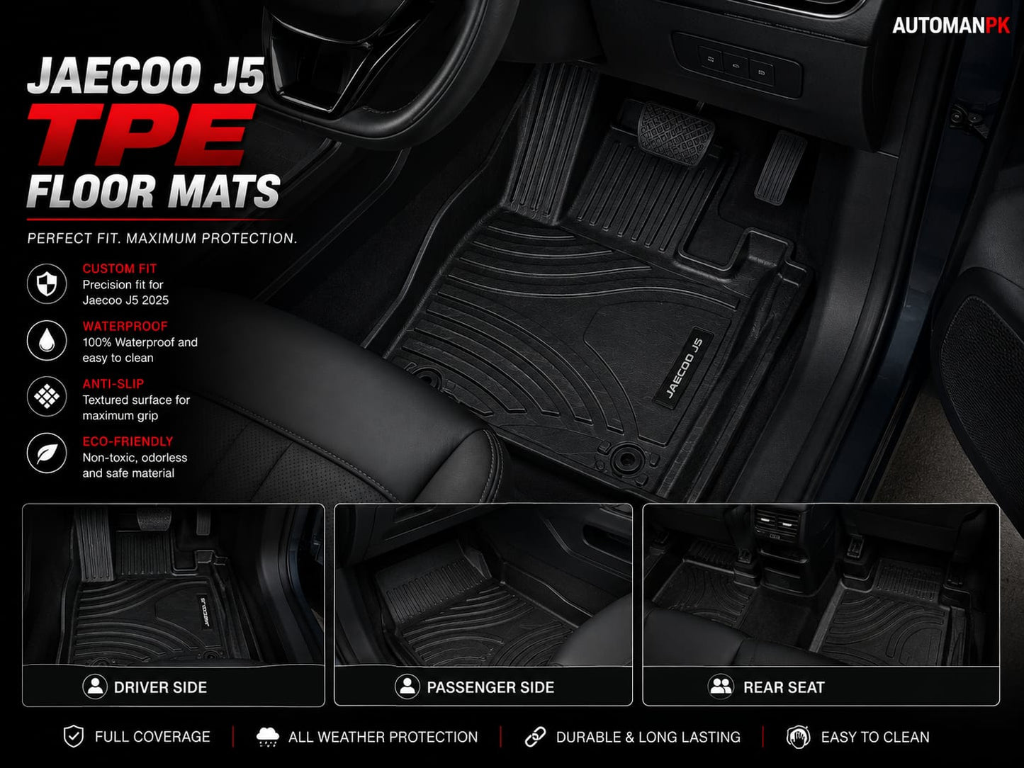 Jaecoo J5  TPE Floor Mats – Custom Fit Waterproof Car Mats (3-Piece Set)