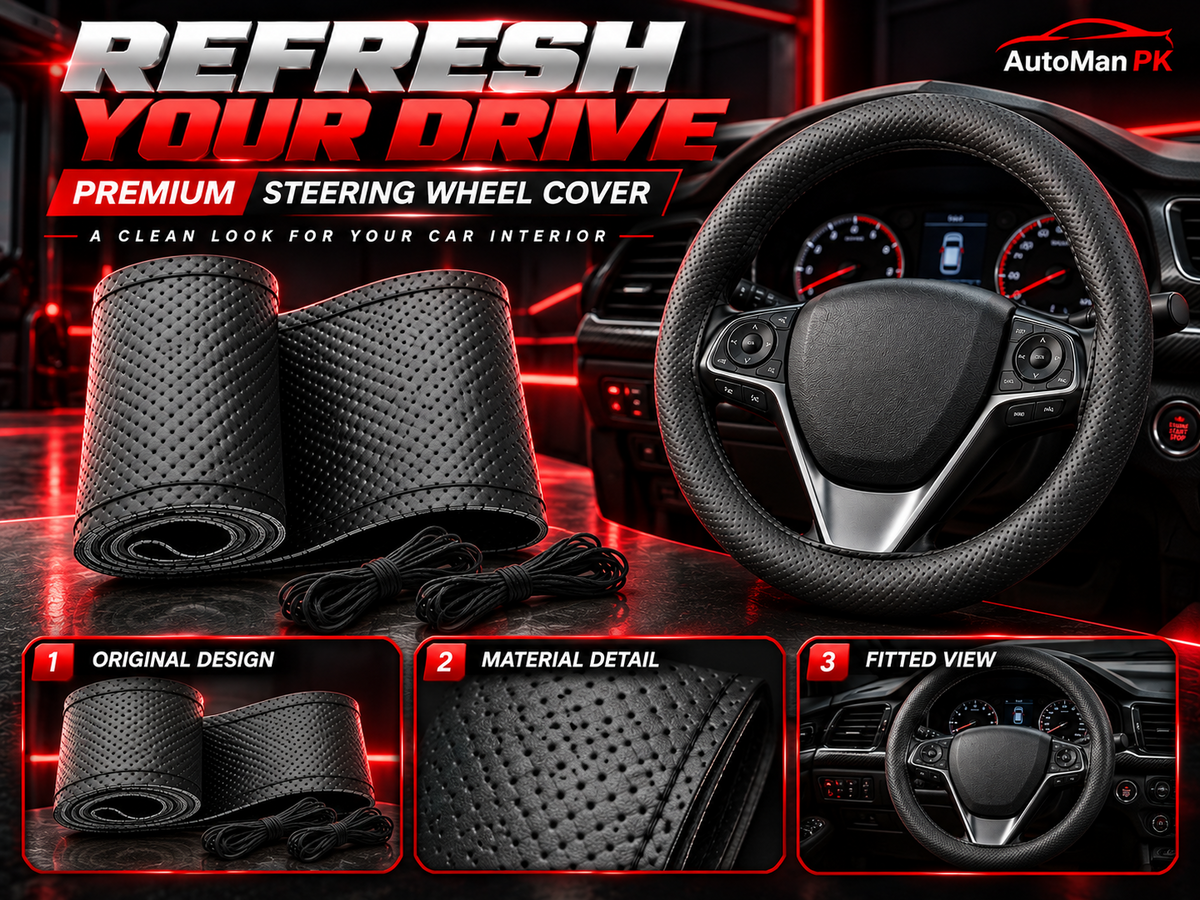 AutoManPK black dotted steering wheel cover showing surface texture and fitted appearance