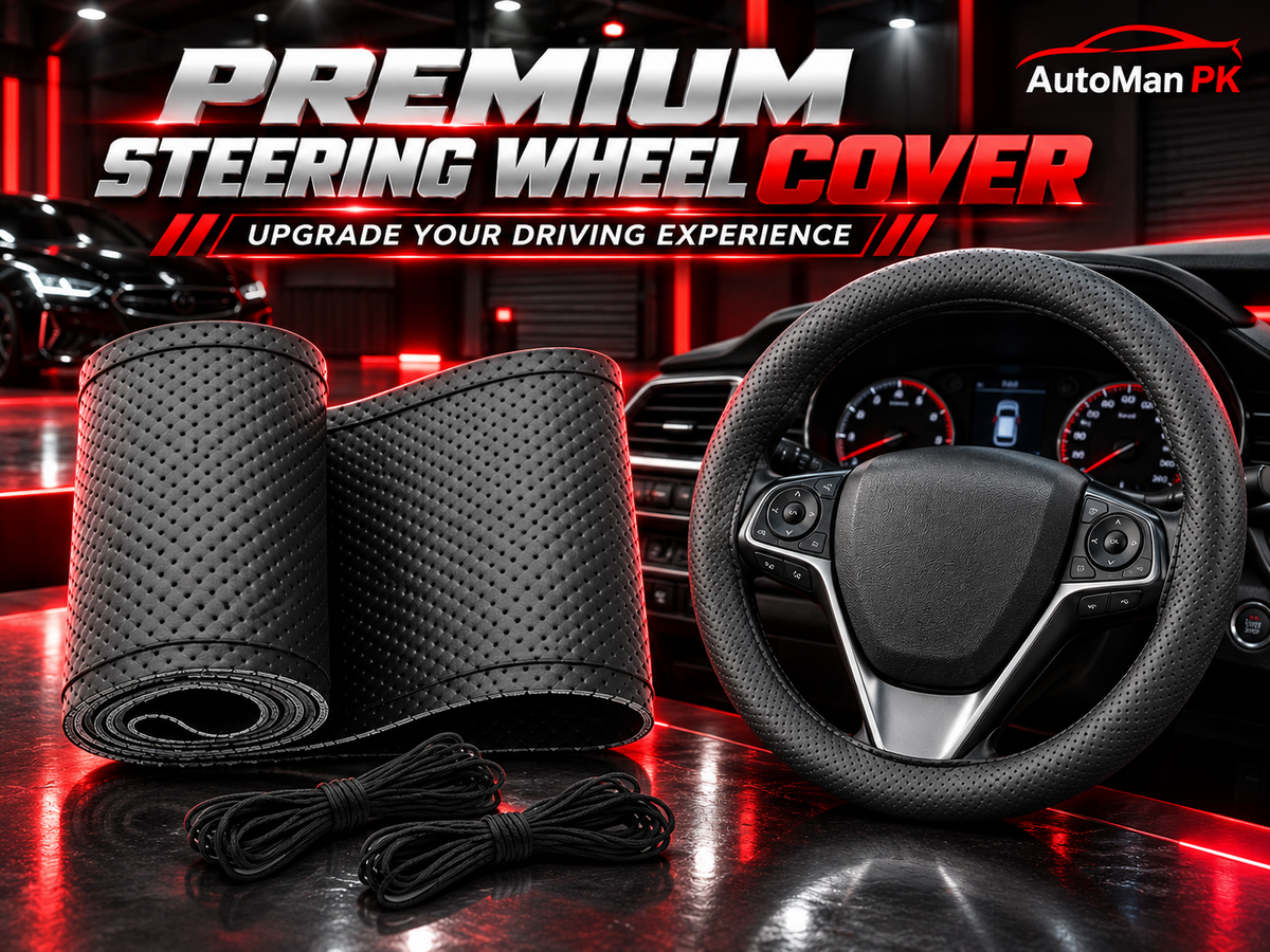 AutoManPK universal black dotted steering wheel cover with perforated-style texture and stitched detailing