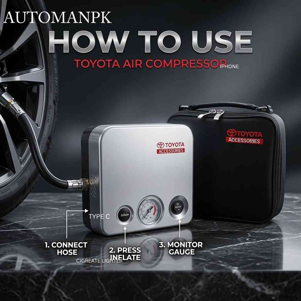 Toyota Accessories Portable Tyre Inflator Kit – Air Compressor – 12V – 80PSI – High-Power Inflation – Easy-to-Read Pressure Gauge