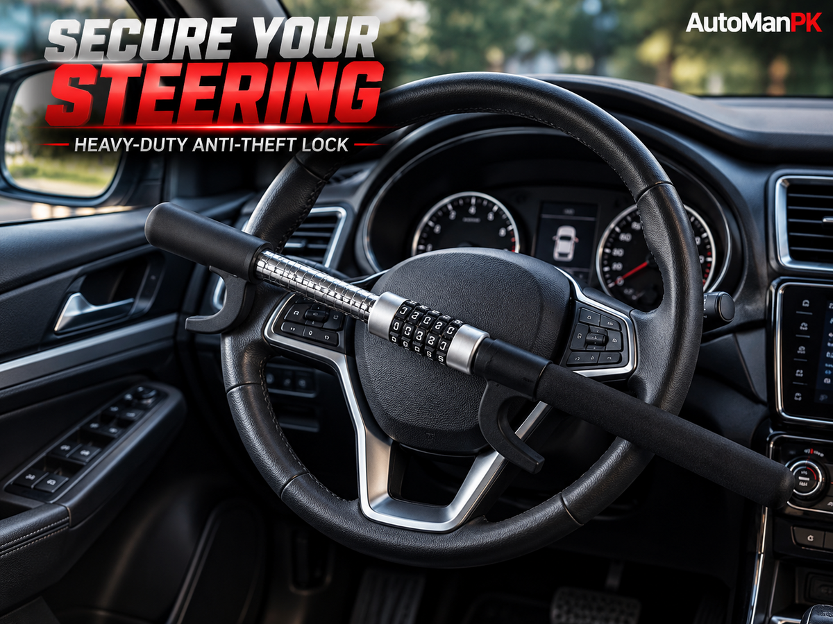 Heavy-Duty Car Steering Code Lock on Steering Wheel – AutoManPK Pakistan