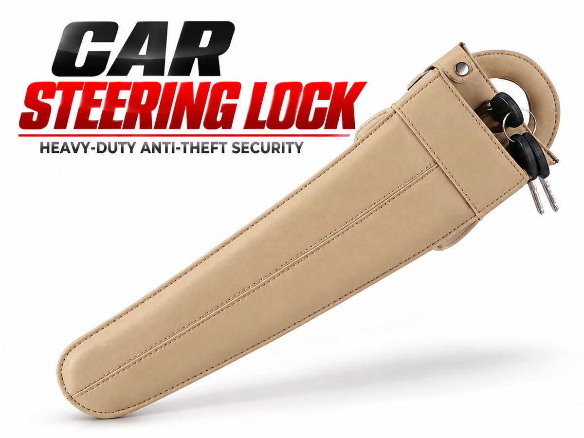 Car Steering Leather Lock Beige Anti-Theft Steering Wheel Lock Pakistan