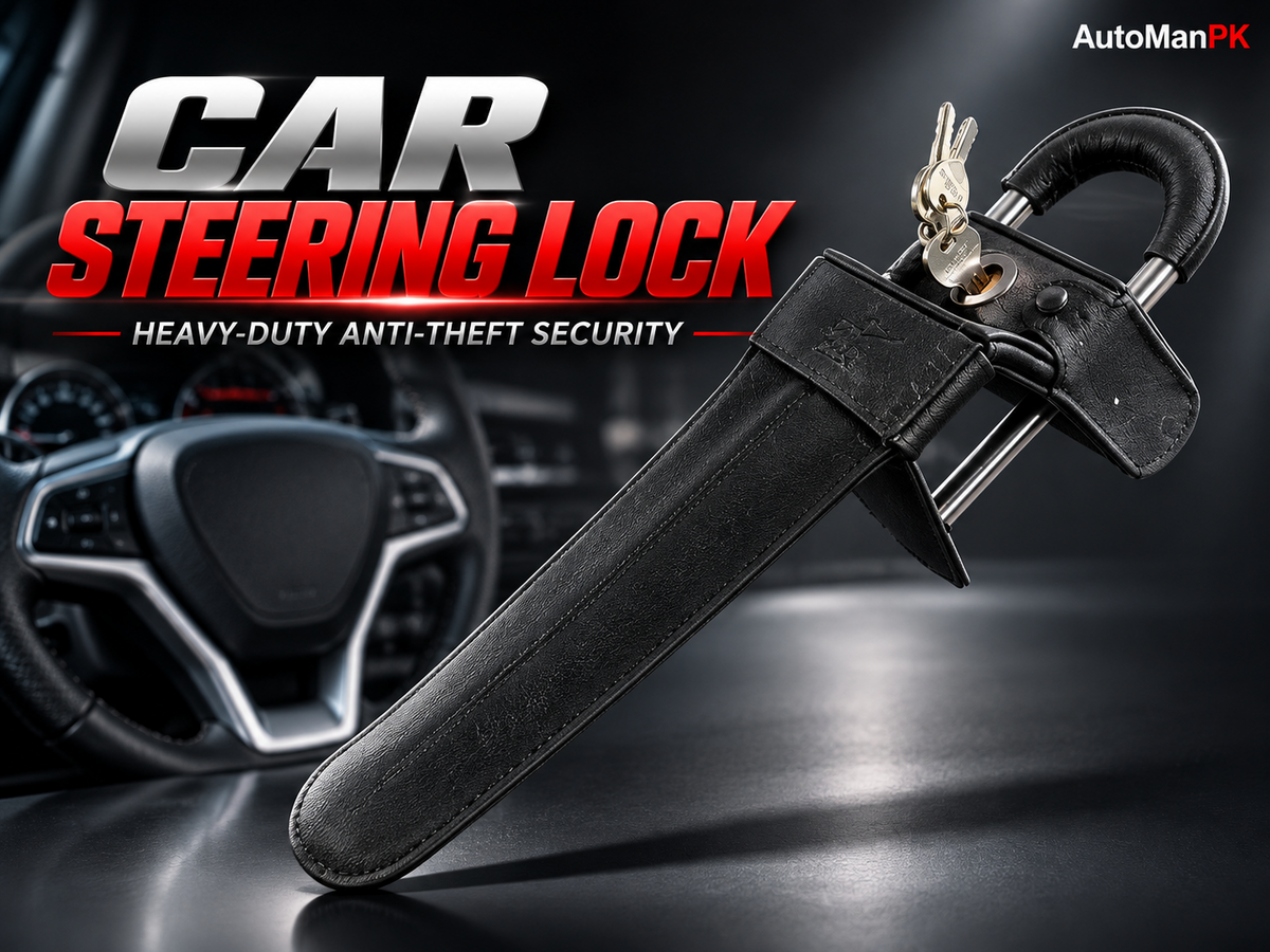 Car Steering Leather Lock Black Heavy Duty Anti-Theft Lock Pakistan