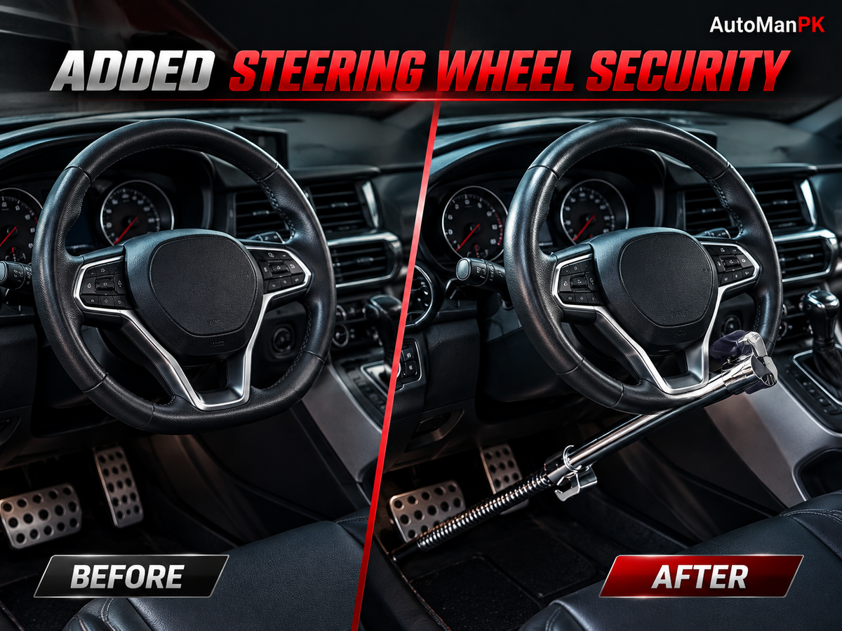 Car Steering Pedal Lock Before After Steering Wheel Security Pakistan