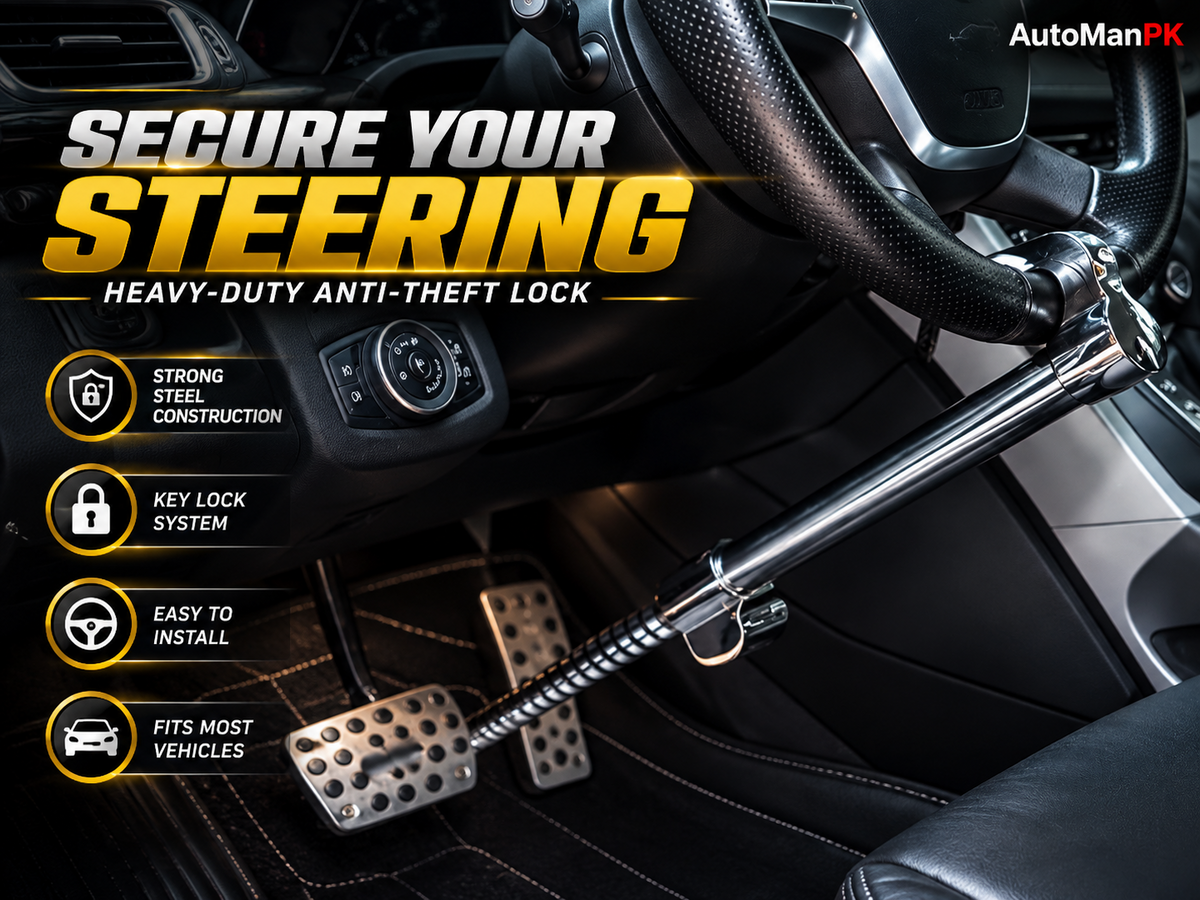 Car Steering Pedal Lock Chrome Heavy Duty Anti-Theft Lock Pakistan