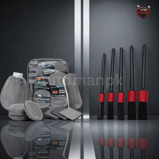 Buy Car Detailing Kit in Pakistan – 14pcs Microfiber & Brush Set | AutoManPK