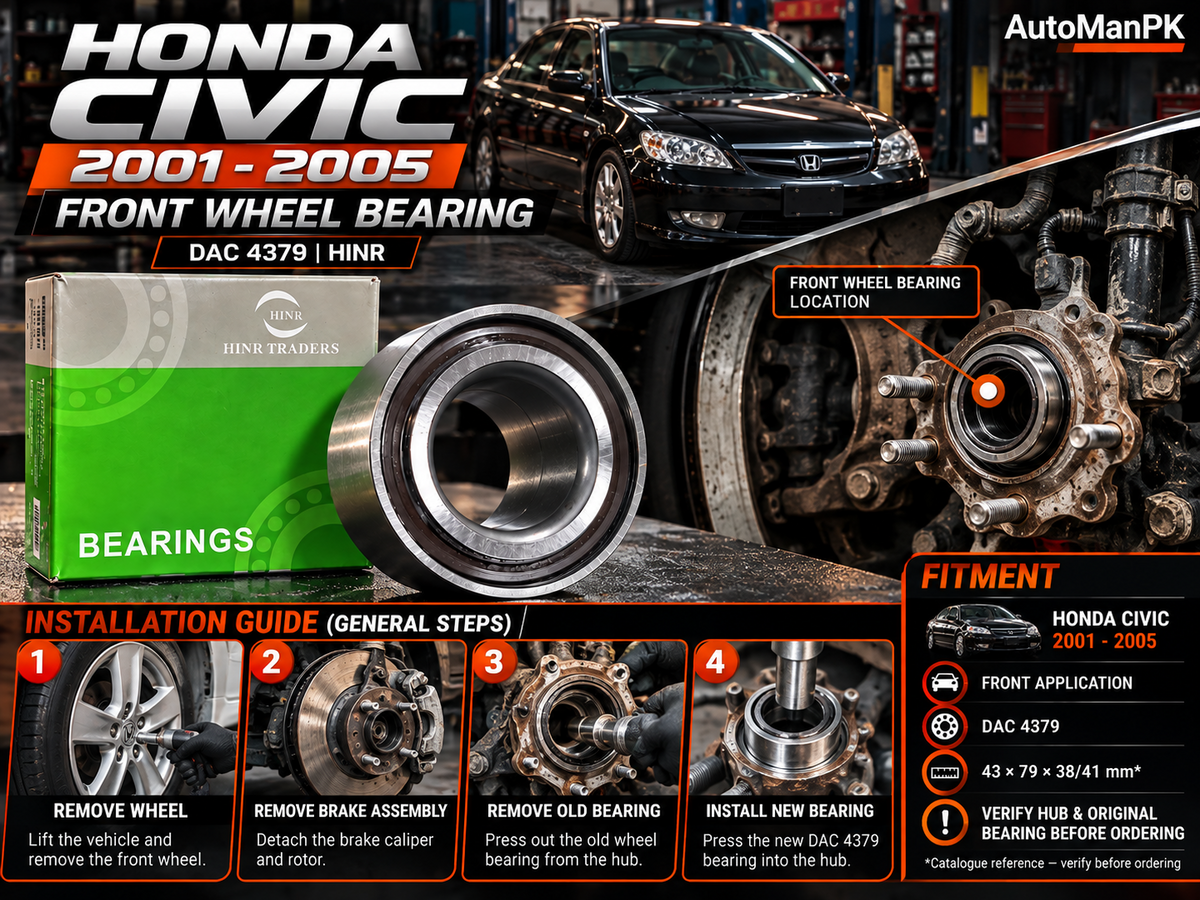 HINR DAC 4379 Honda Civic 2001-2005 front wheel bearing features and specifications