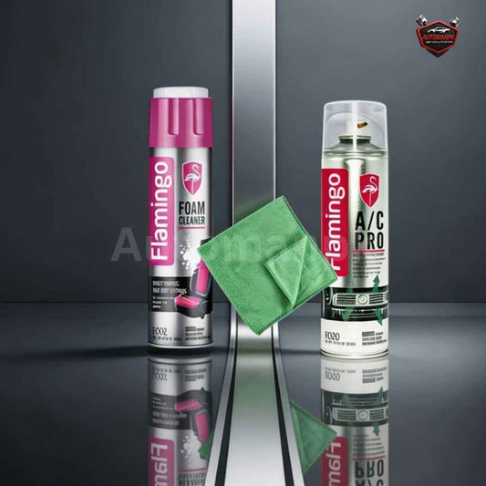 Flamingo AC Pro Cleaner & Foam Cleaner with Microfiber Towel – Car AC Vent & Interior Cleaning Kit