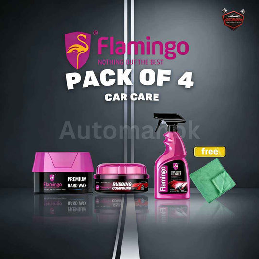 Flamingo Premium Car Care Kit Pack of 4 – Hard Wax, Compound Polish & Quick Detailer with Free Microfiber Cloth
