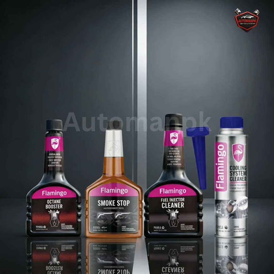 Flamingo Pack of 4 Fuel & Petrol Additives – Smoke Stop, Octane Booster, Catalytic Cleaner & Fuel Injector Cleaner