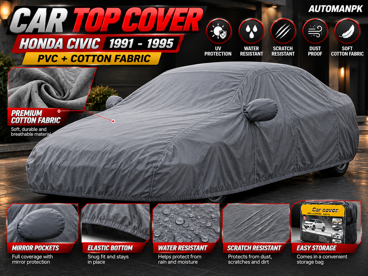 Honda Civic 1991–1995 grey car cover features – mirror pockets, elastic edge, water resistance and storage bag
