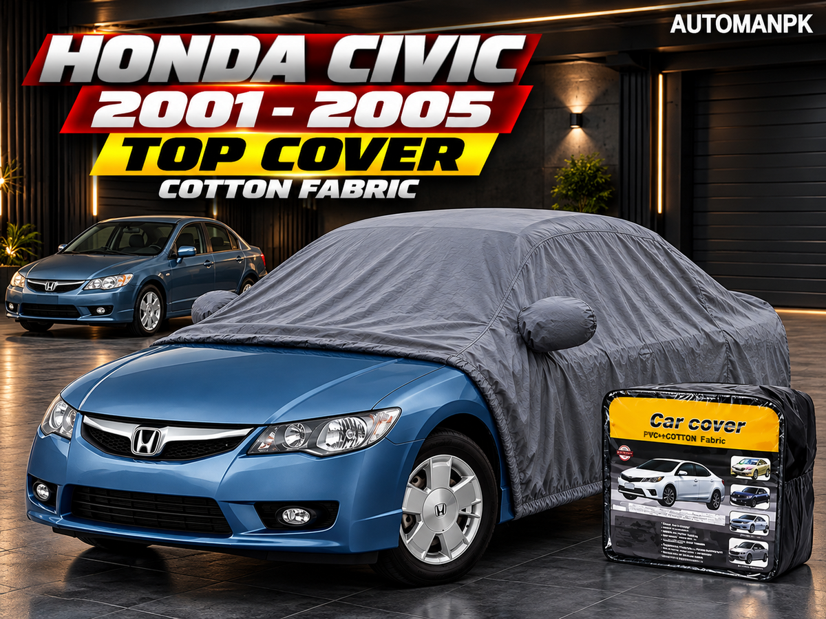 Honda Civic 2006–2011 blue sedan with grey cotton fabric car top cover, AutoManPK hero image