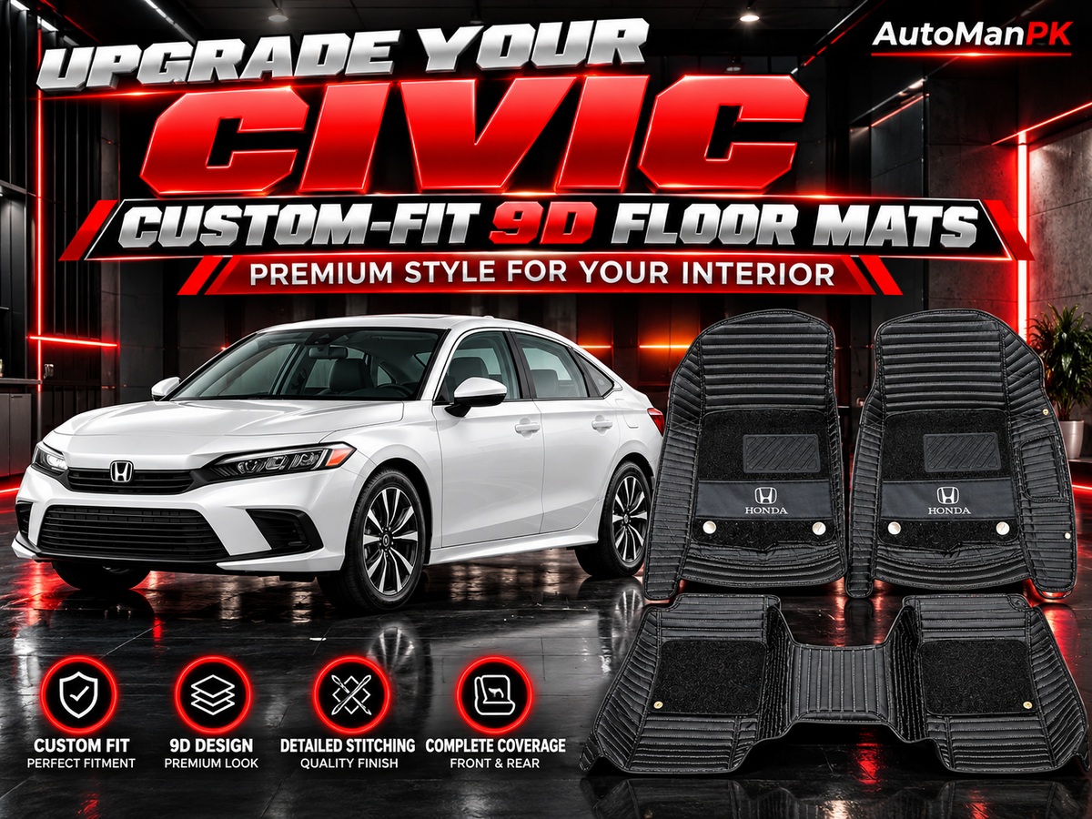 Honda Civic custom-fit 9D floor mats premium black design AutoManPK