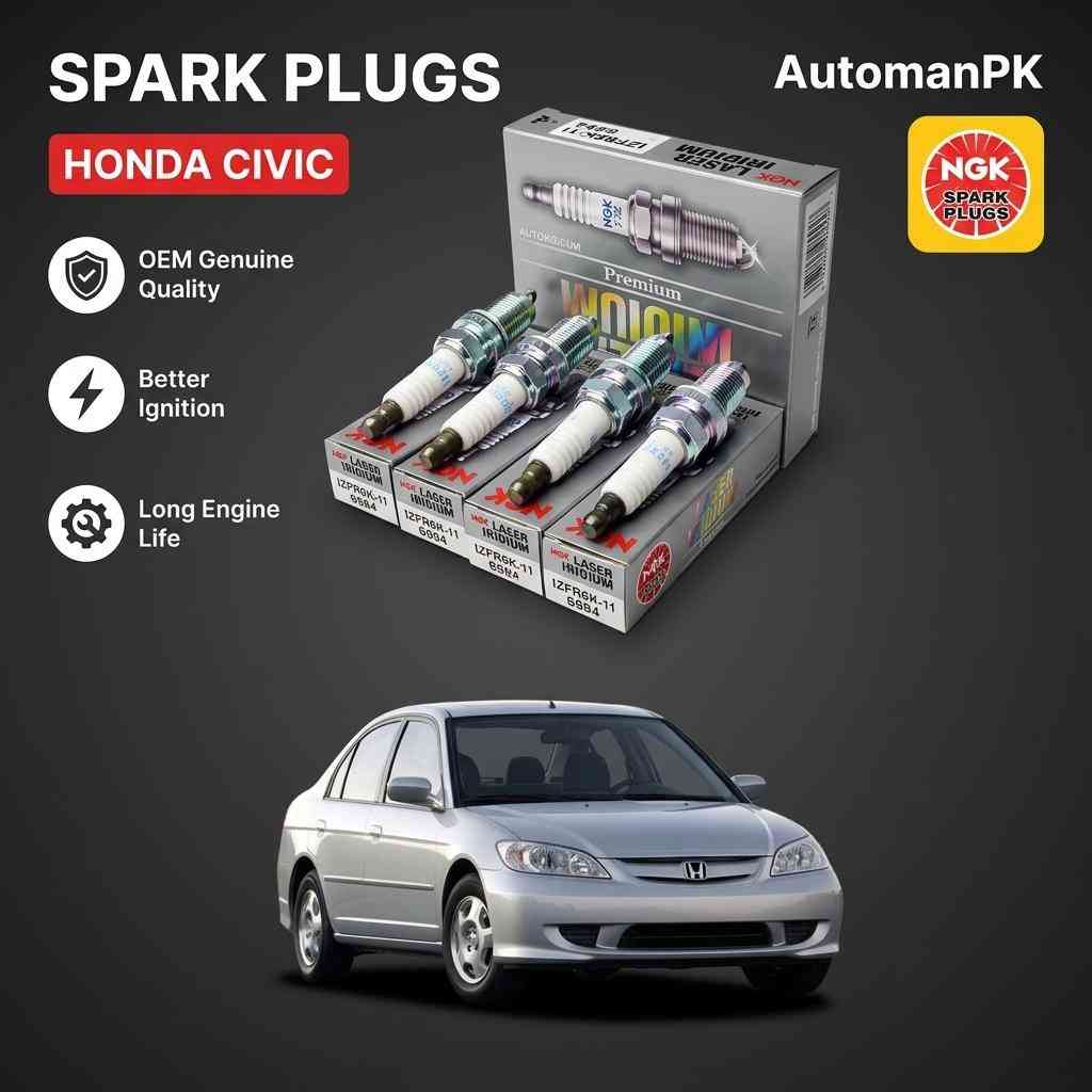 Honda Civic 2001-2005 NGK Laser Iridium Spark Plug IZFR6K11 – 1 PC – OEM Genuine Quality