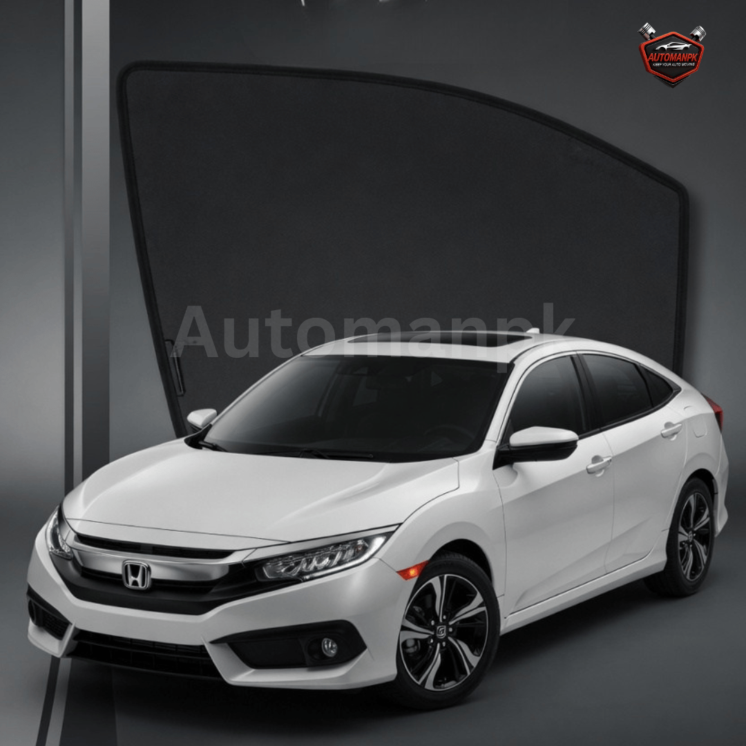 Honda Civic 2016–2023 Window Sun Shades – Fixed & Flexible – 4 Door (Black)