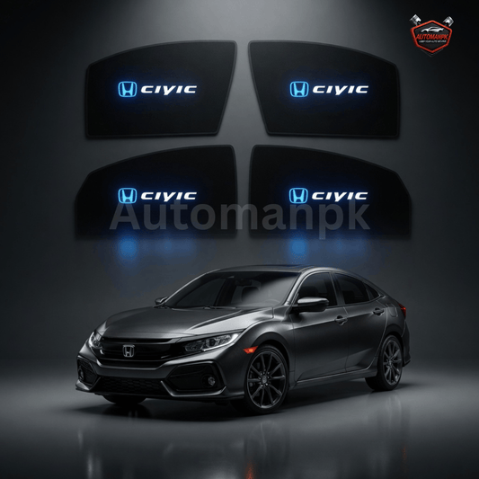 Honda Civic 2016–2023 Window Sun Shades – Fixed & Flexible – 4 Door (Black)
