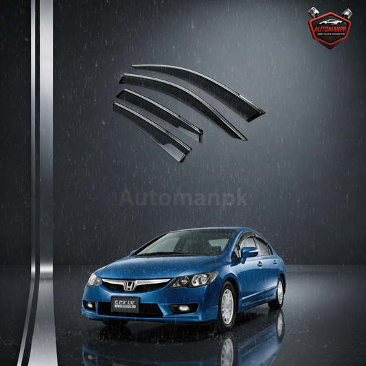 Honda Civic 2006-2011 8th Generation with Chrome Air Visors Installed on All 4 Windows in Rainy Weather | AutoManPK