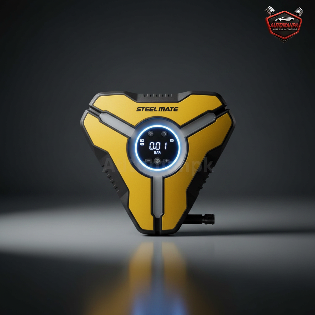Steel Mate T11 Tyre Inflator – Studio Hero Shot on Dark Background
