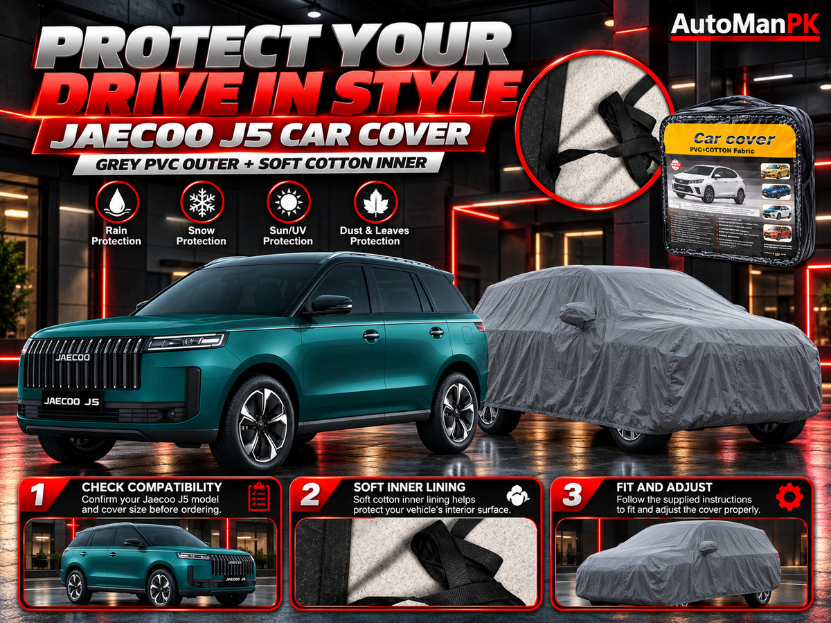 Jaecoo J5 custom-fit car cover with grey PVC outer and soft cotton inner lining, AutoManPK