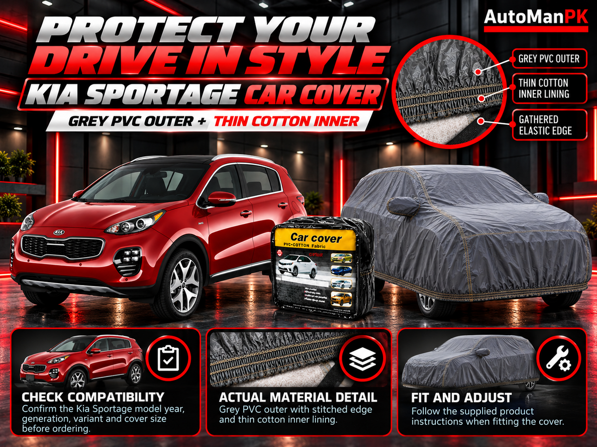 AutoManPK Kia Sportage 2019–2025 car cover with grey PVC outer and thin cotton inner lining