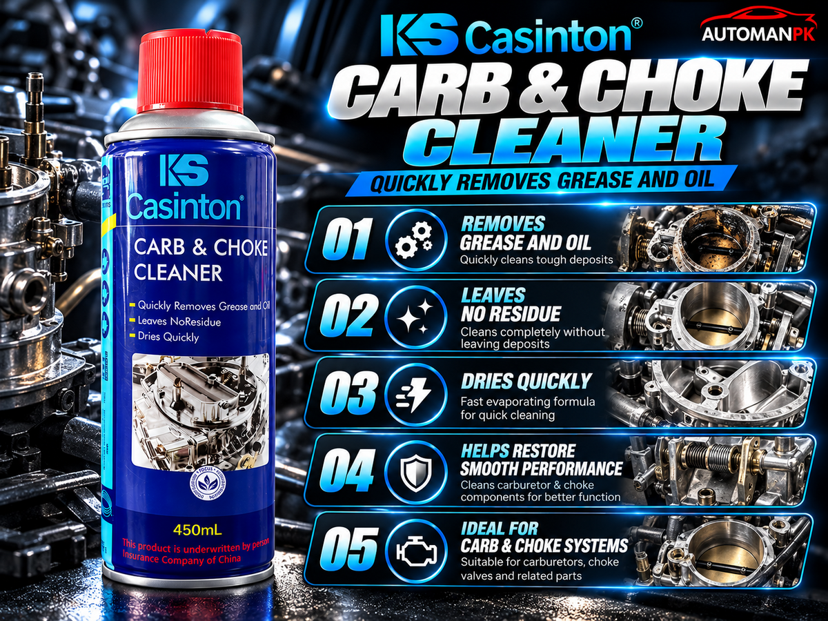 KS Casinton Carb & Choke Cleaner 450ml features for grease oil removal and quick drying