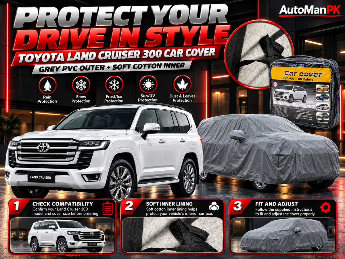 Toyota Land Cruiser 300 car cover with grey PVC exterior and soft cotton inner lining, AutoManPK