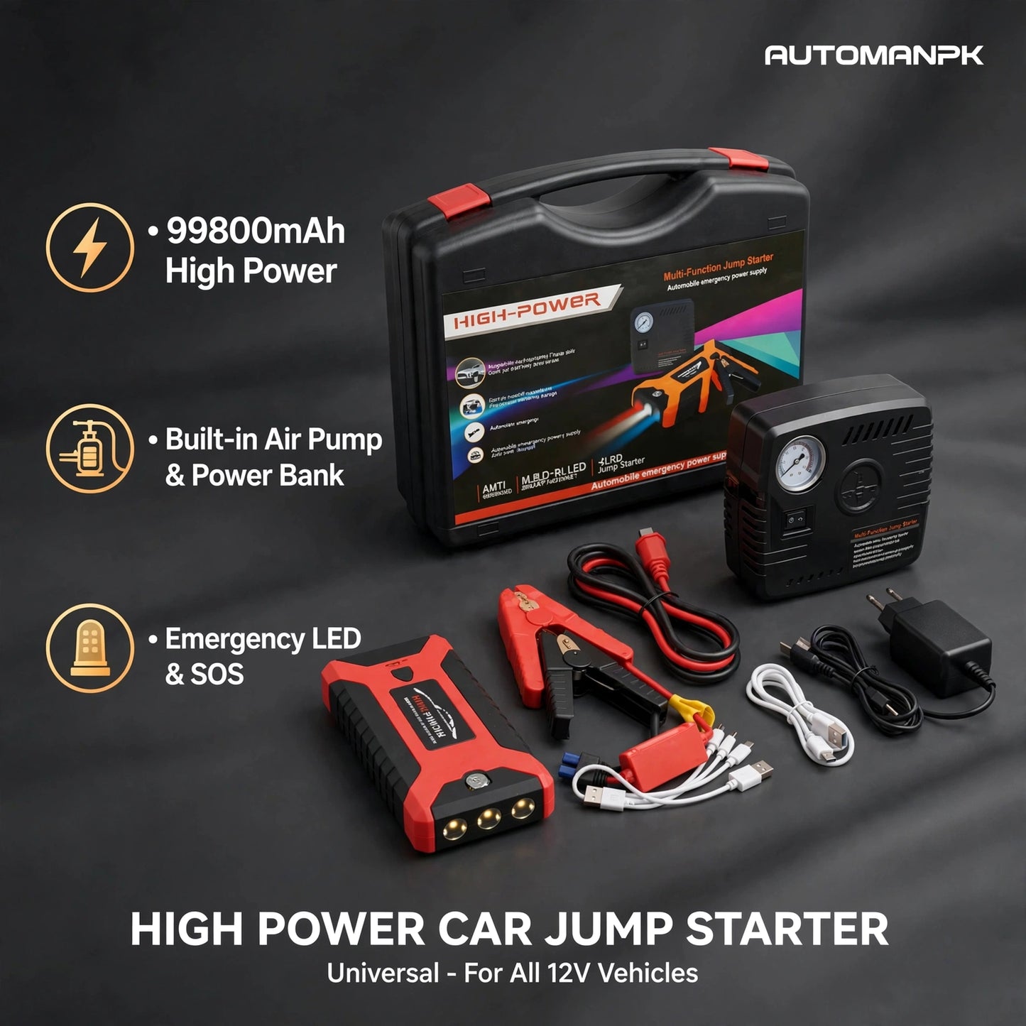 High Power 28000mAh Car Jump Starter | AutoManPK