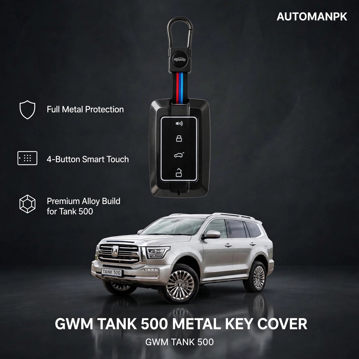 GWM Tank 500 Metal Key Cover with Key Chain Holder – Premium Alloy Case