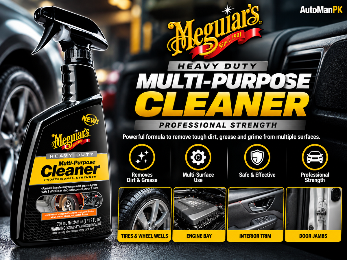 Meguiar's Heavy Duty Multi-Purpose Cleaner benefits for tires, wheel wells, engine bay and interior trim