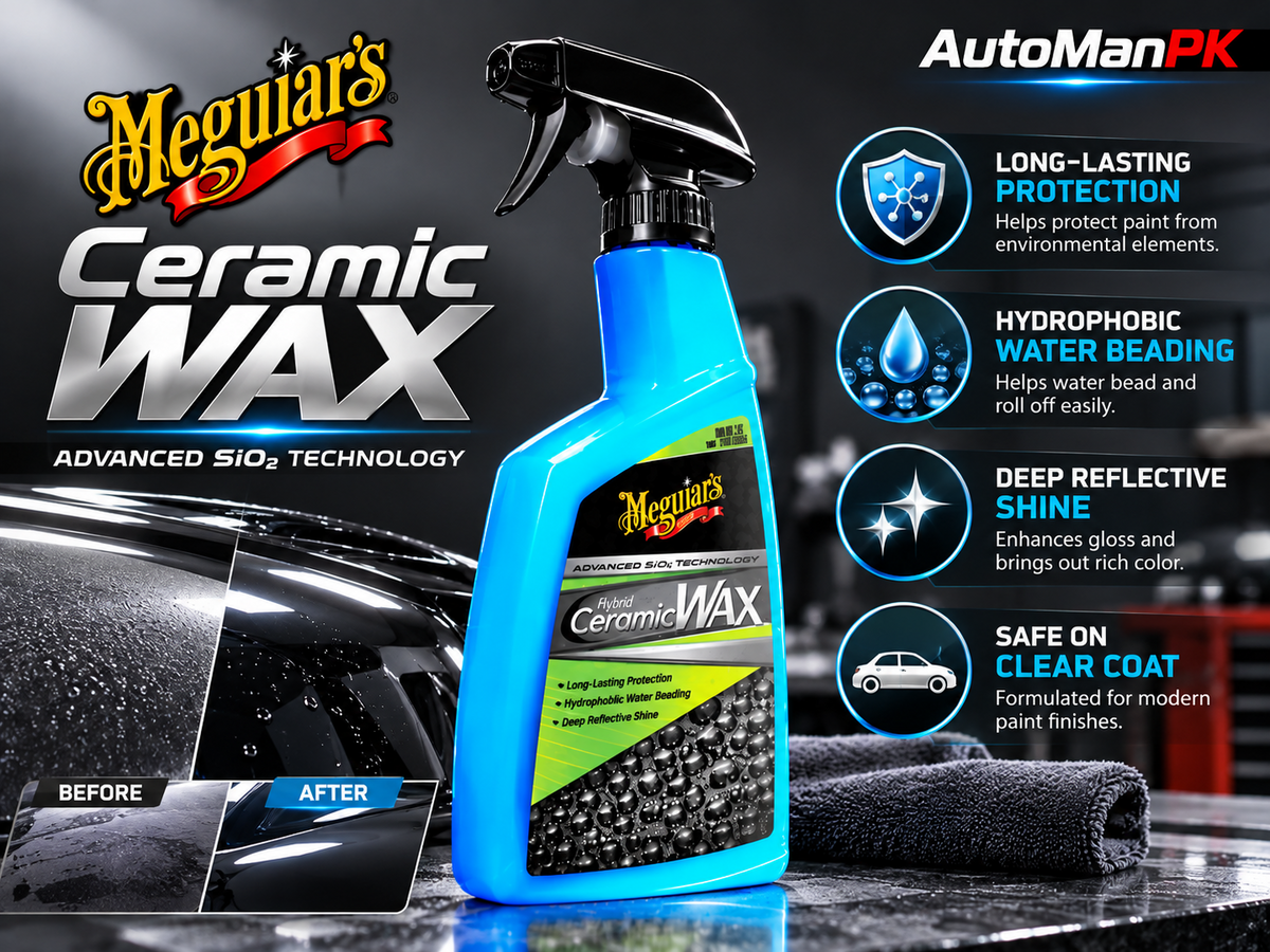 Meguiar's Hybrid Ceramic Wax benefits including hydrophobic water beading and reflective shine