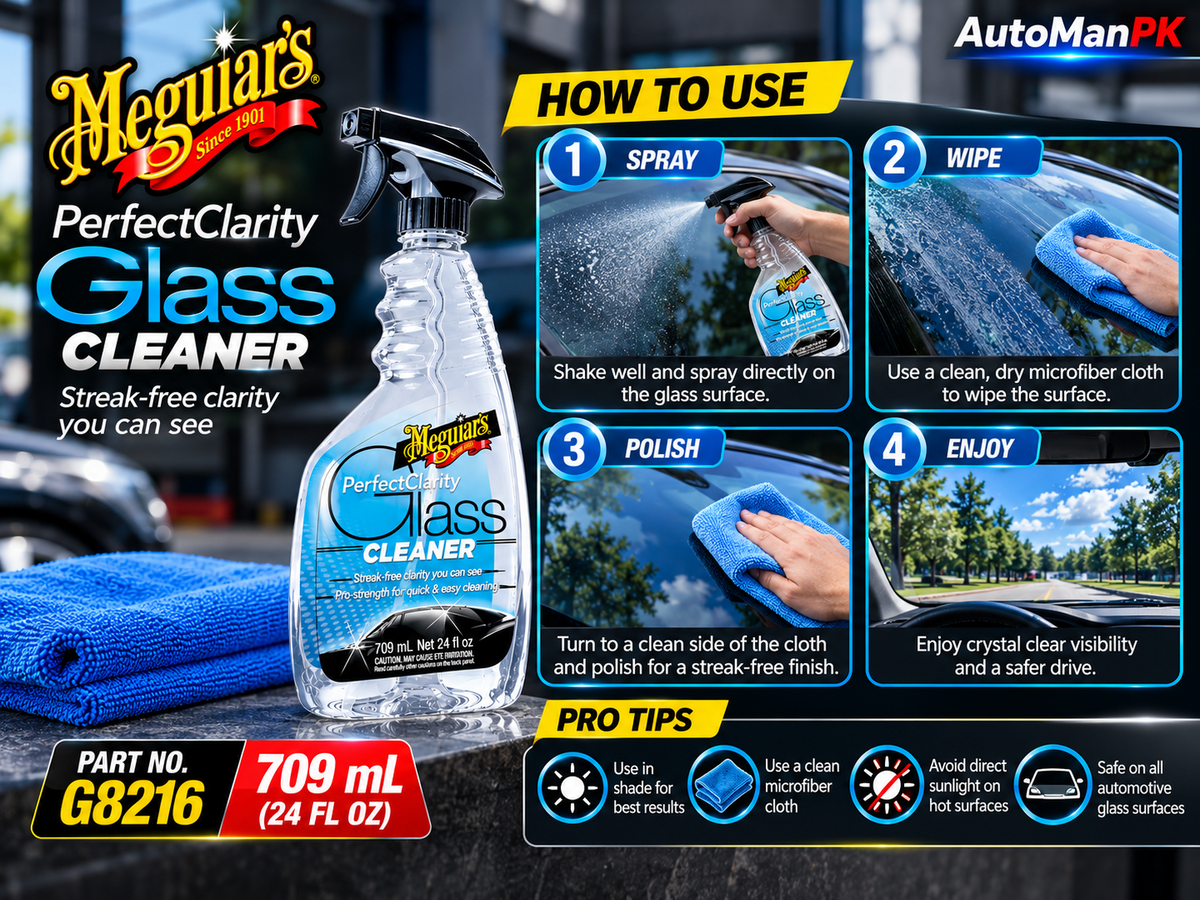 How to use Meguiar's Perfect Clarity Glass Cleaner G8216 709ml with a microfiber cloth
